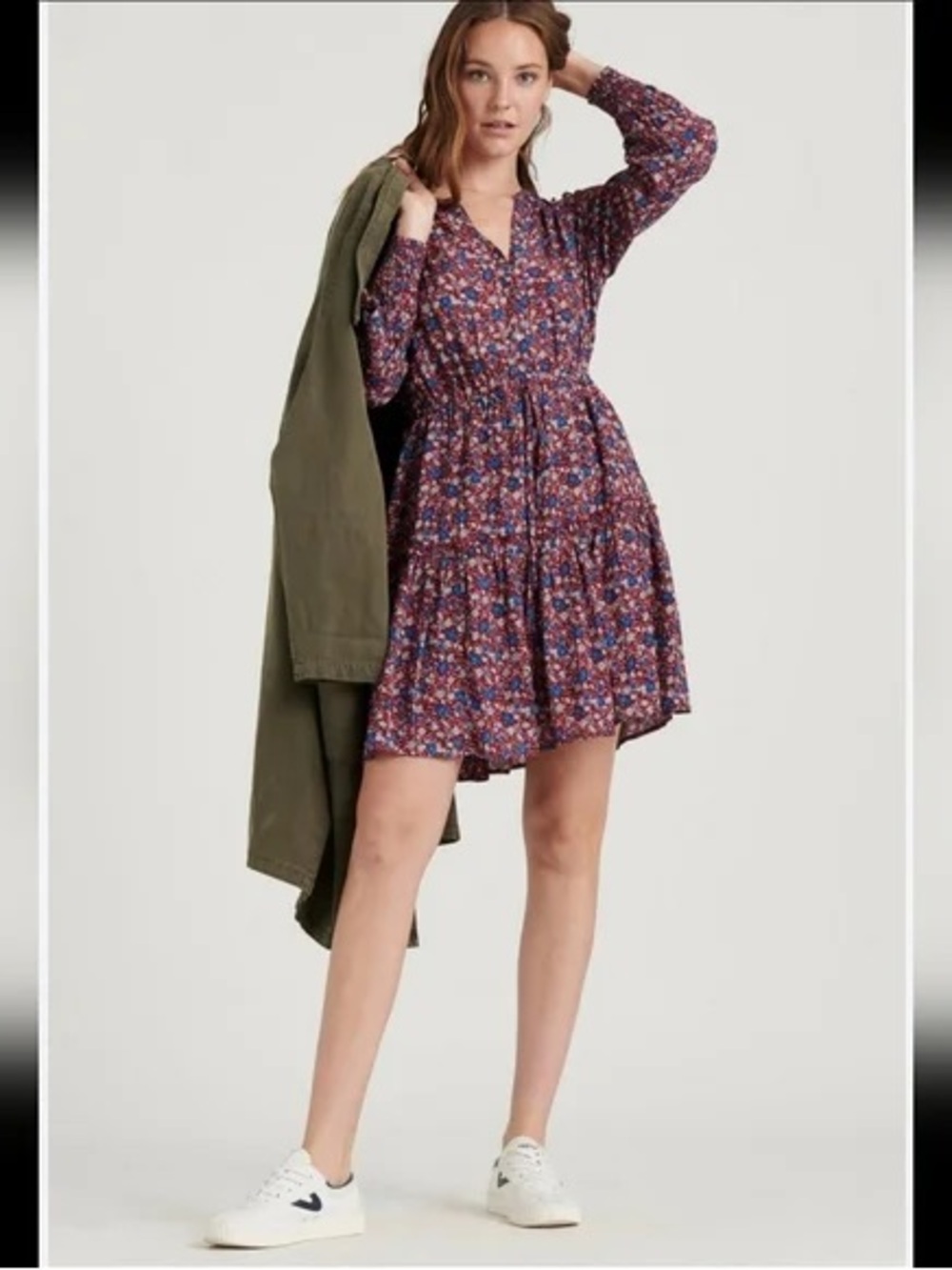 Lucky Brand Purple Floral Tiered Mini Dress